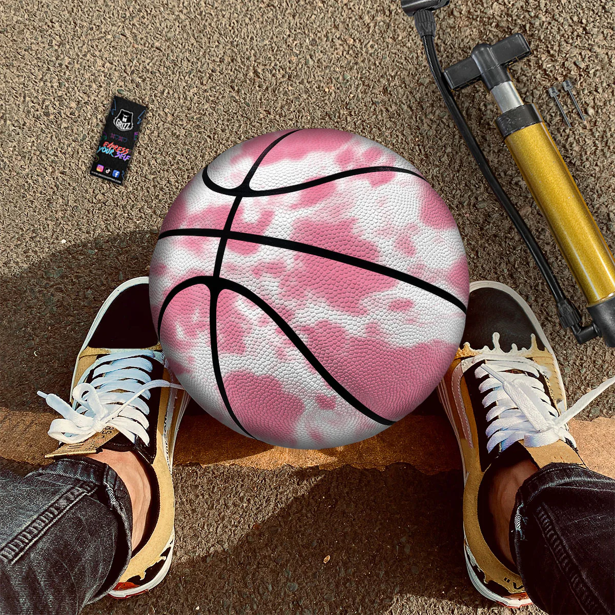 Pink Pastel And White Cow Print Basketball - Image 2