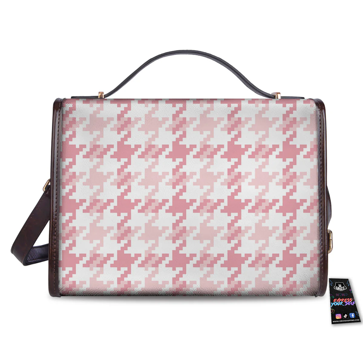 Pink Pastel And White Houndstooth Print Women's Satchel Bag - Image 2