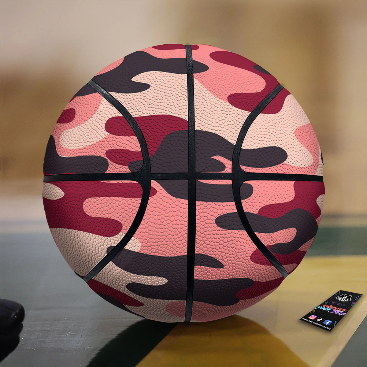 Pink Red And Black Camouflage Print Basketball