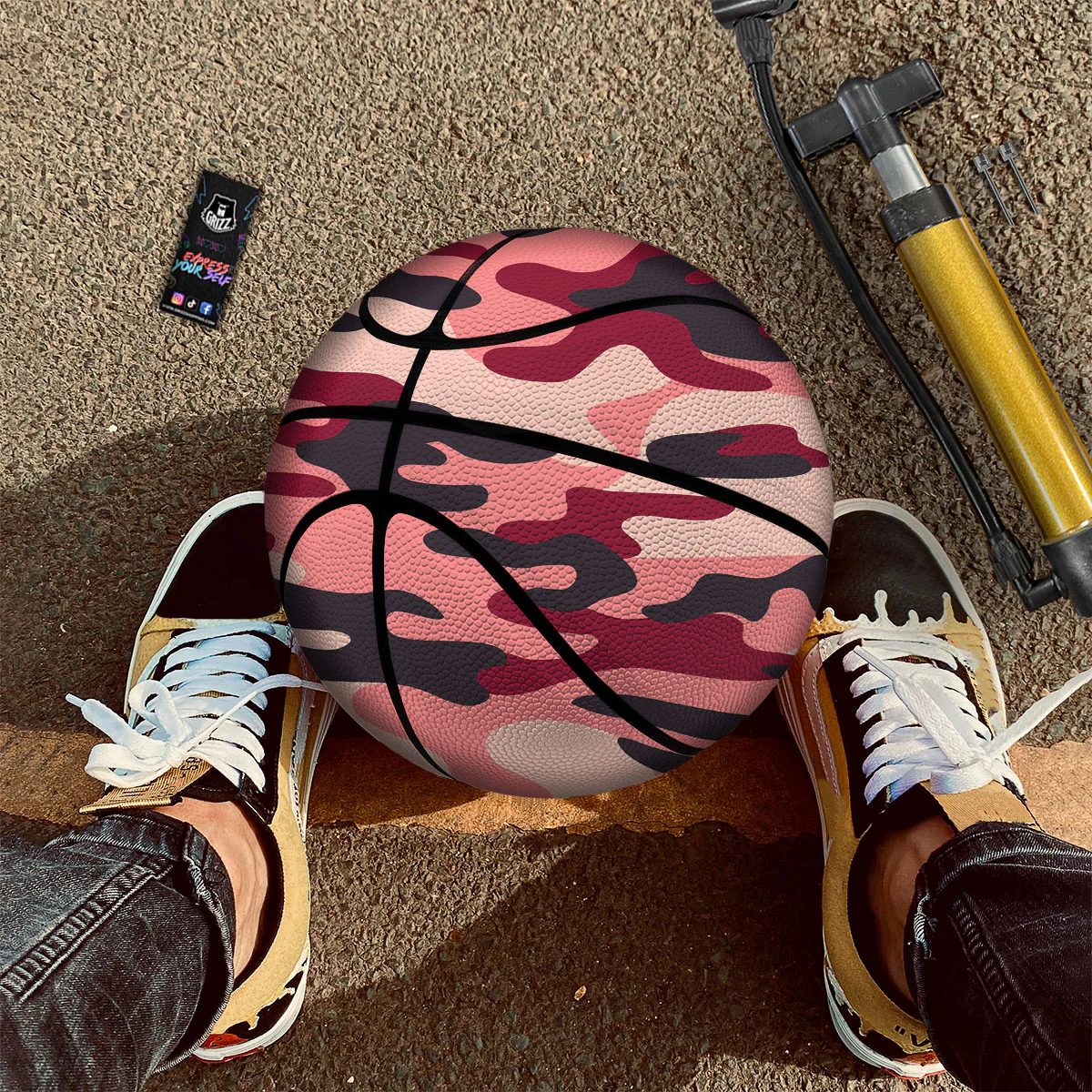 Pink Red And Black Camouflage Print Basketball - Image 2