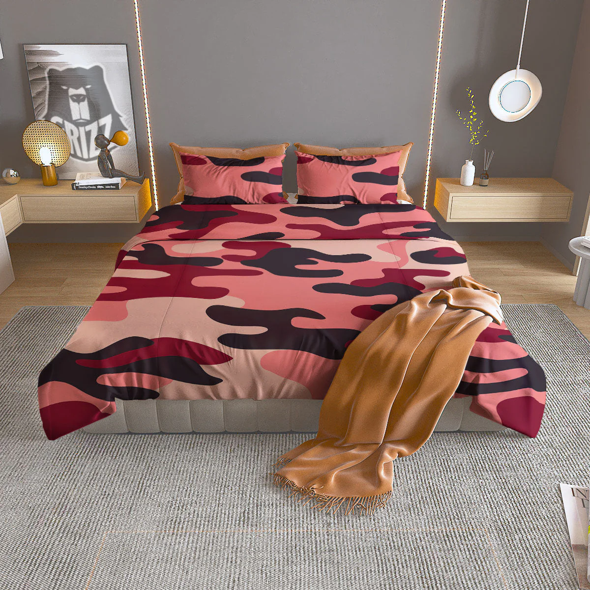 Pink Red And Black Camouflage Print Duvet Cover Bedding Set