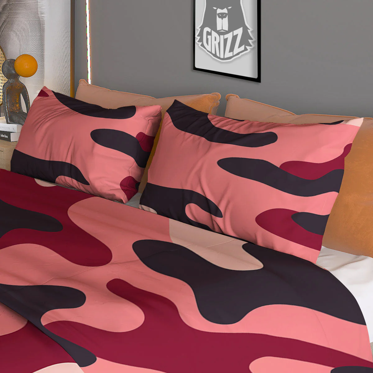Pink Red And Black Camouflage Print Duvet Cover Bedding Set - Image 3