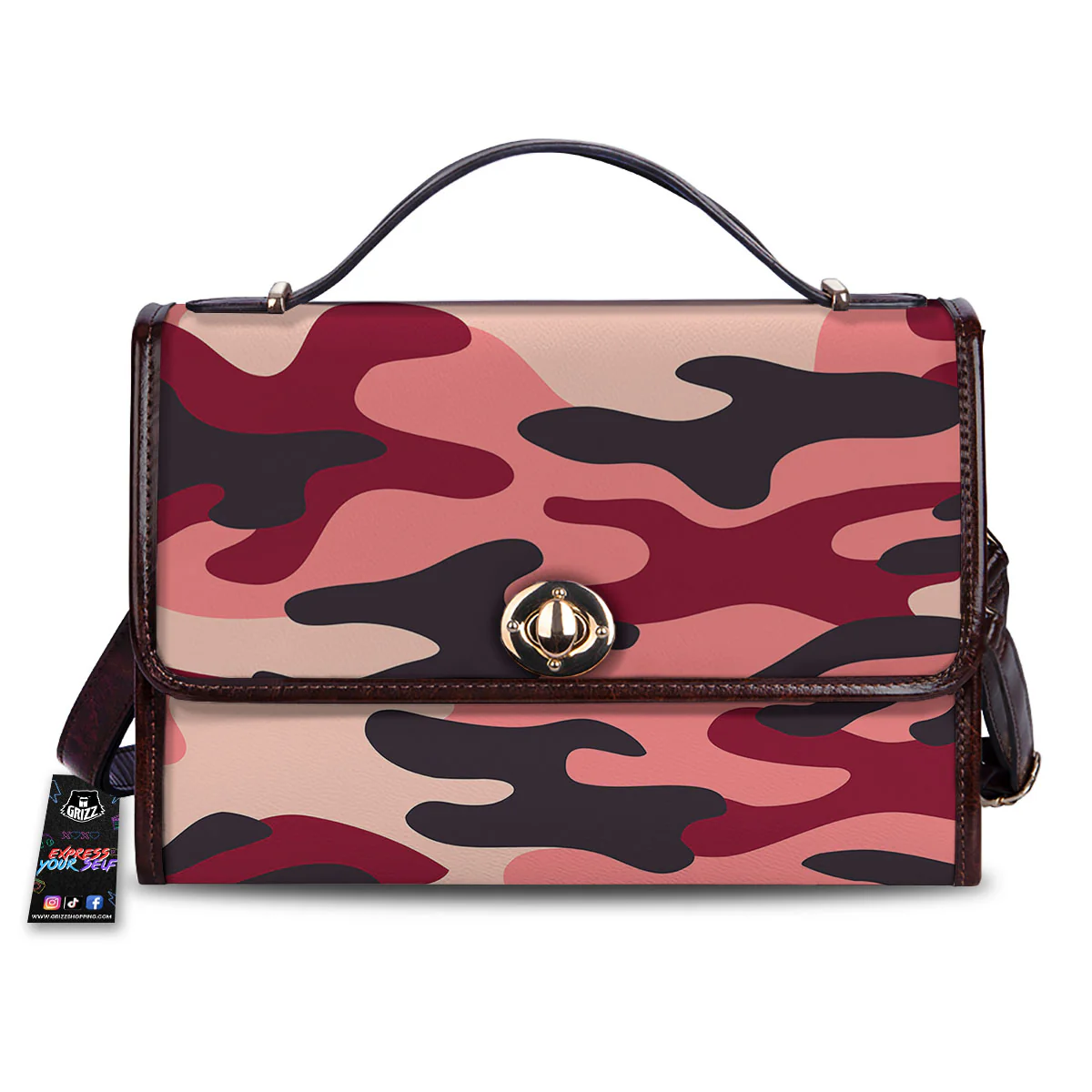 Pink Red And Black Camouflage Print Women's Satchel Bag