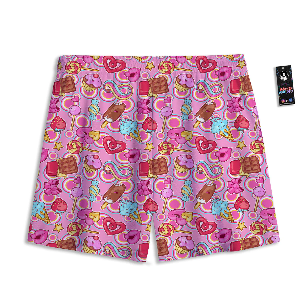Pink Sweet Candy Print Pattern Mesh Shorts - Image 2