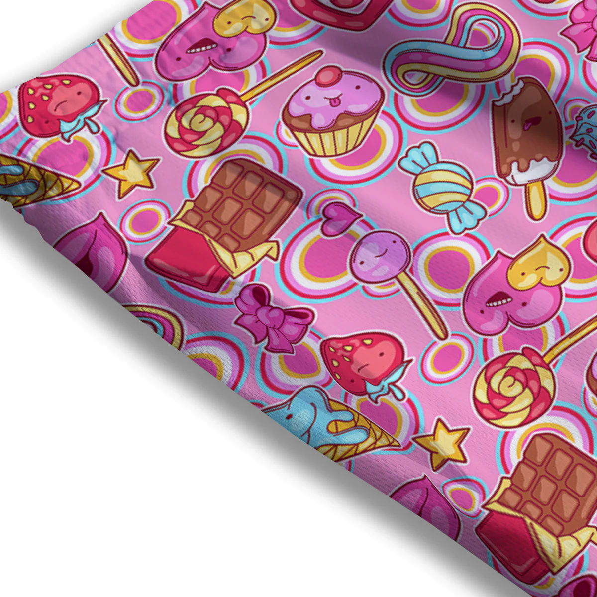 Pink Sweet Candy Print Pattern Mesh Shorts - Image 3