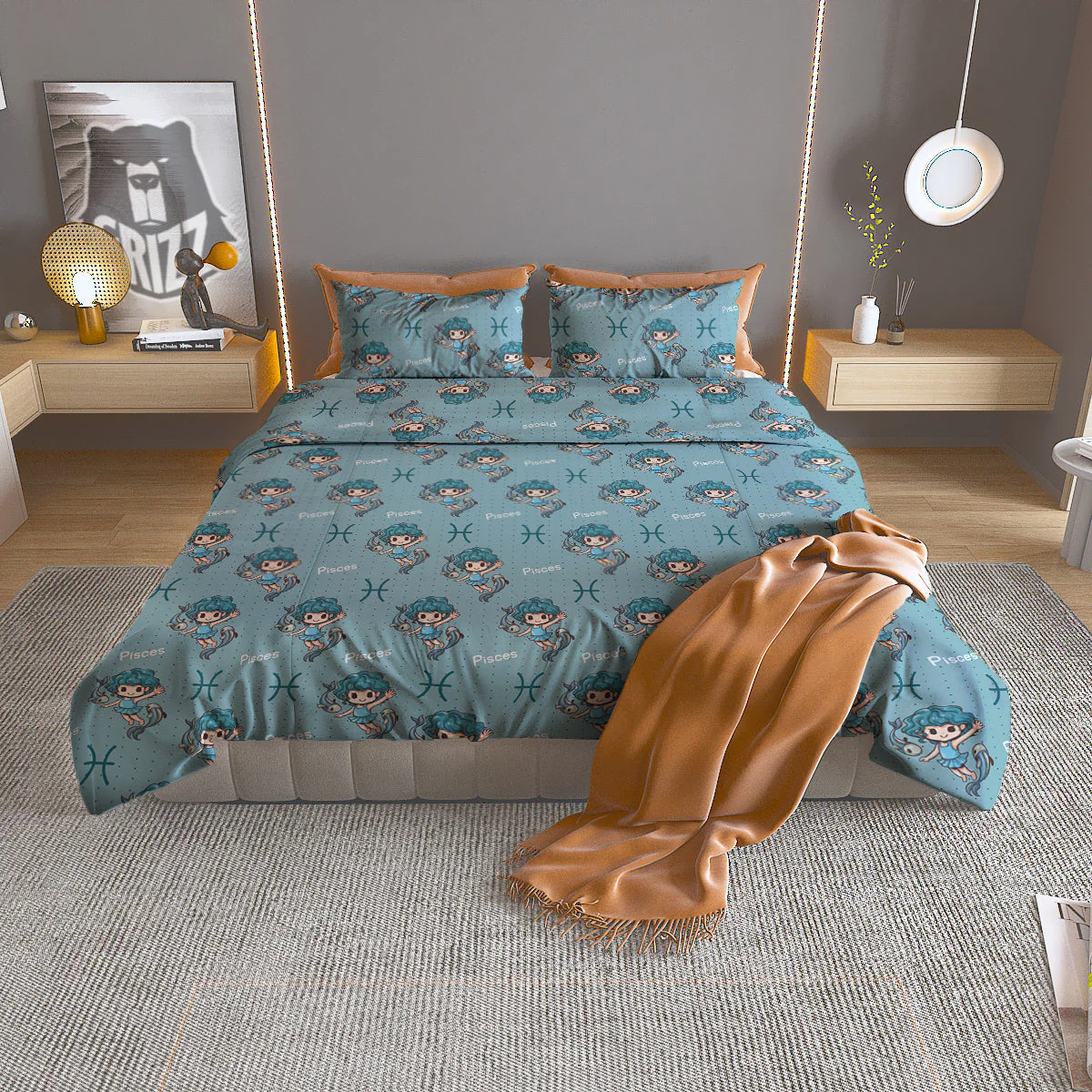 Pisces Cute Cartoon Print Pattern Duvet Cover Bedding Set