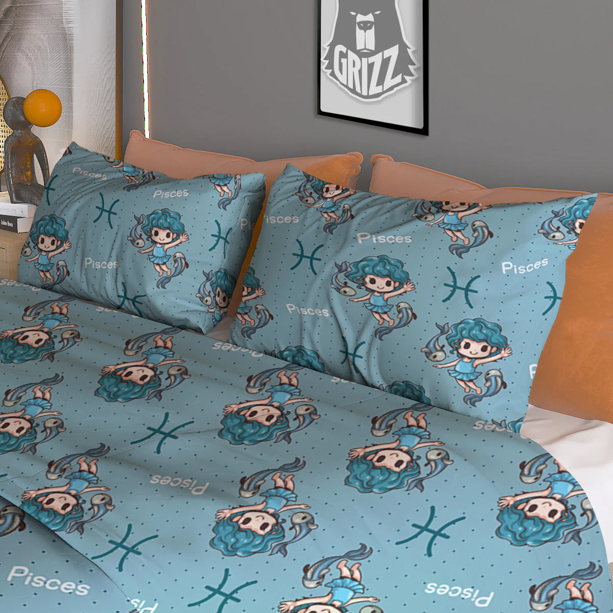 Pisces Cute Cartoon Print Pattern Duvet Cover Bedding Set - Image 3