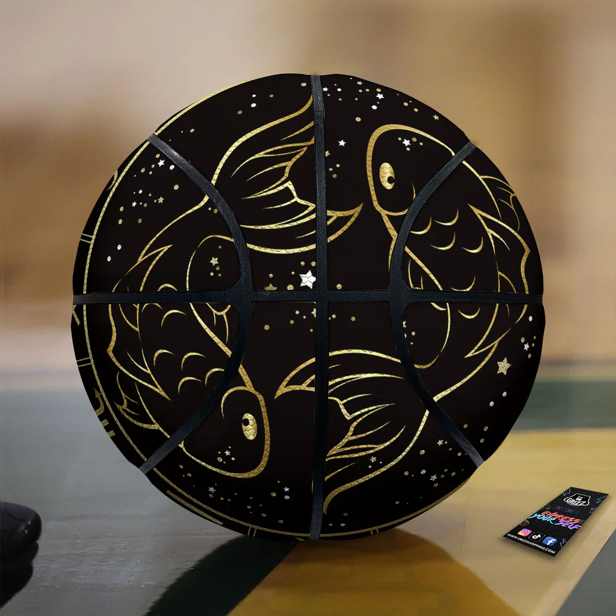 Pisces Sign Black And Gold Print Basketball