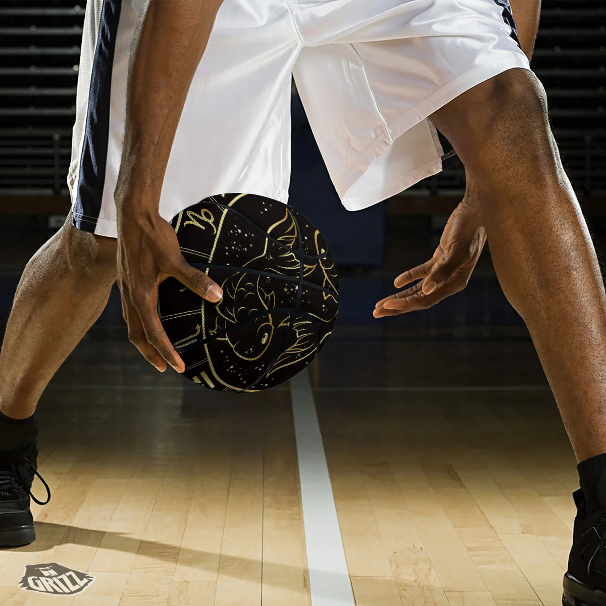 Pisces Sign Black And Gold Print Basketball - Image 3