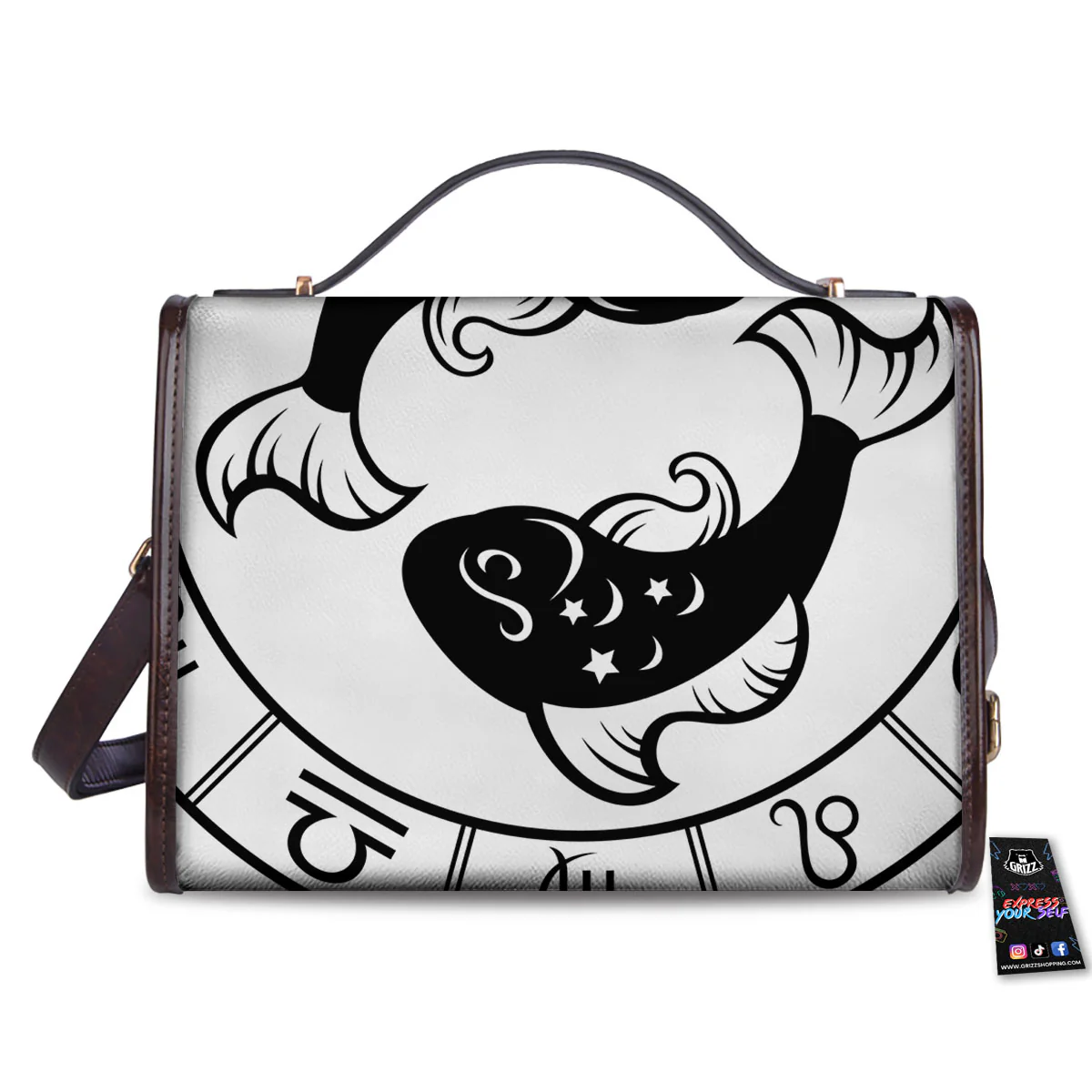 Pisces Sign White And Black Print Women's Satchel Bag - Image 2