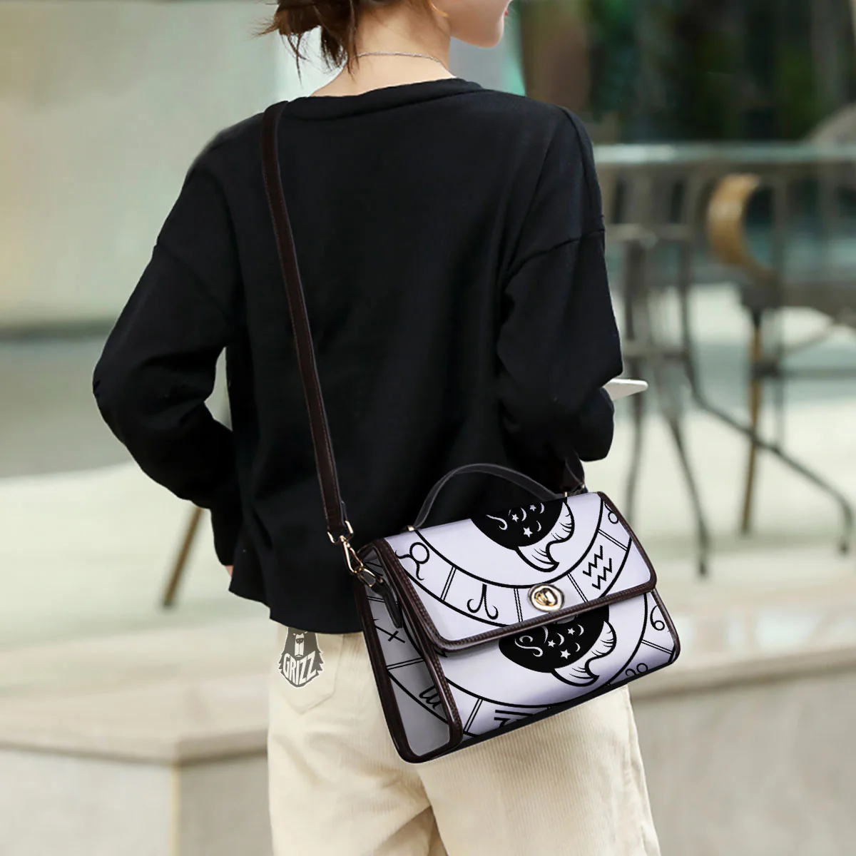 Pisces Sign White And Black Print Women's Satchel Bag - Image 3