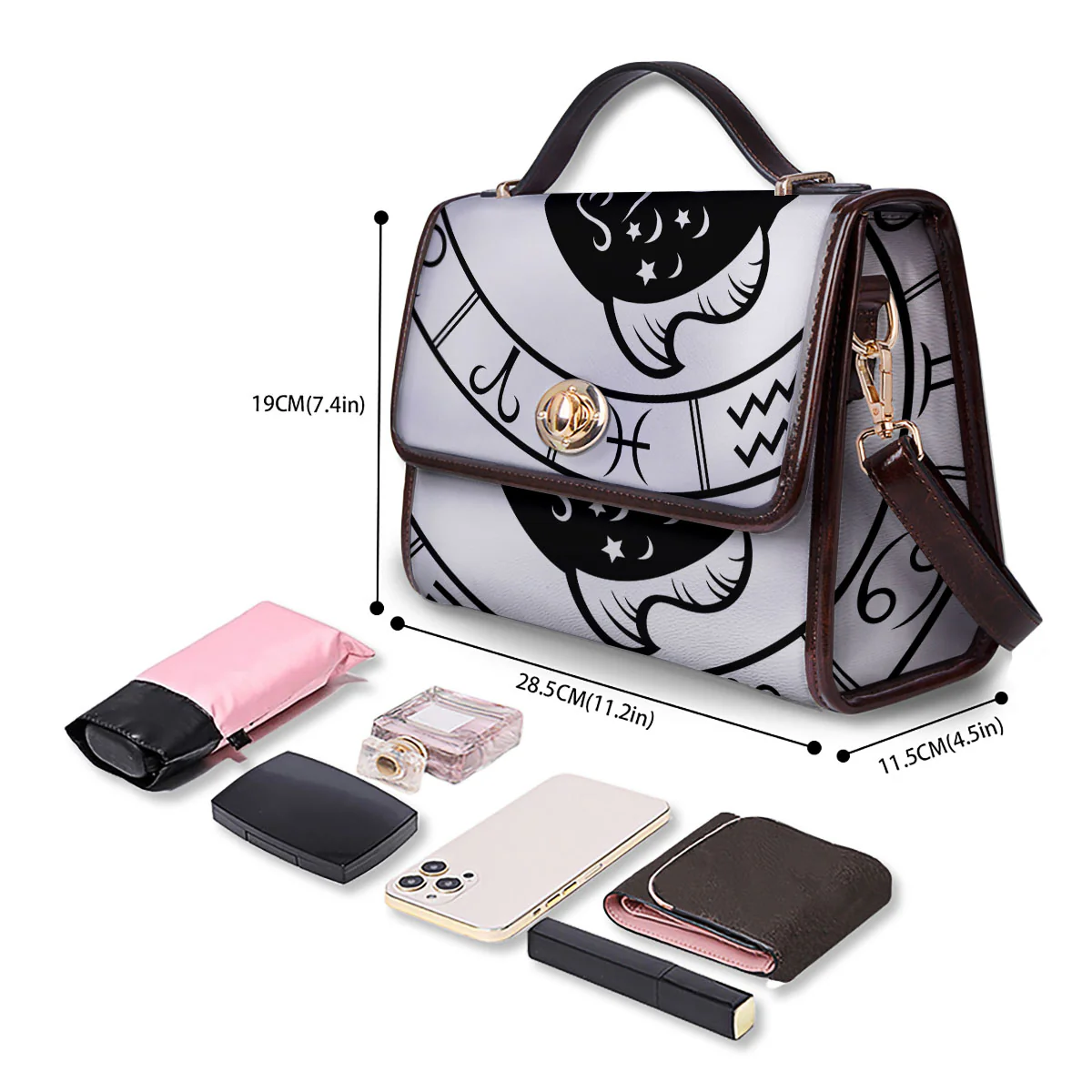 Pisces Sign White And Black Print Women's Satchel Bag - Image 4