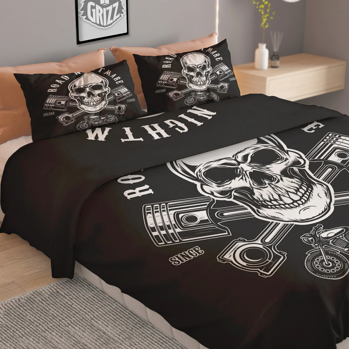 Piston Skull Mechanic Cross Print Duvet Cover Bedding Set - Image 2