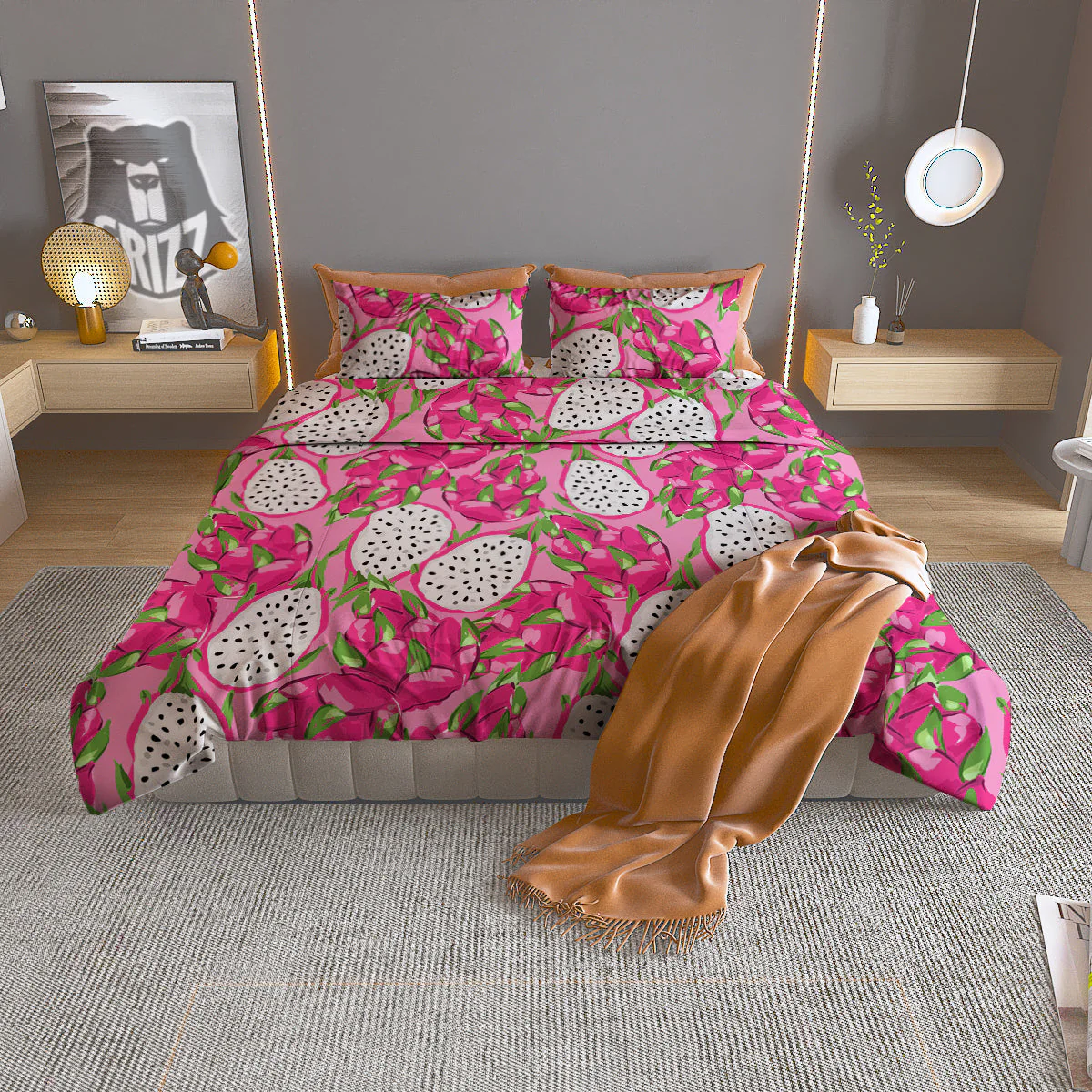 Pitaya Tropical Print Pattern Duvet Cover Bedding Set