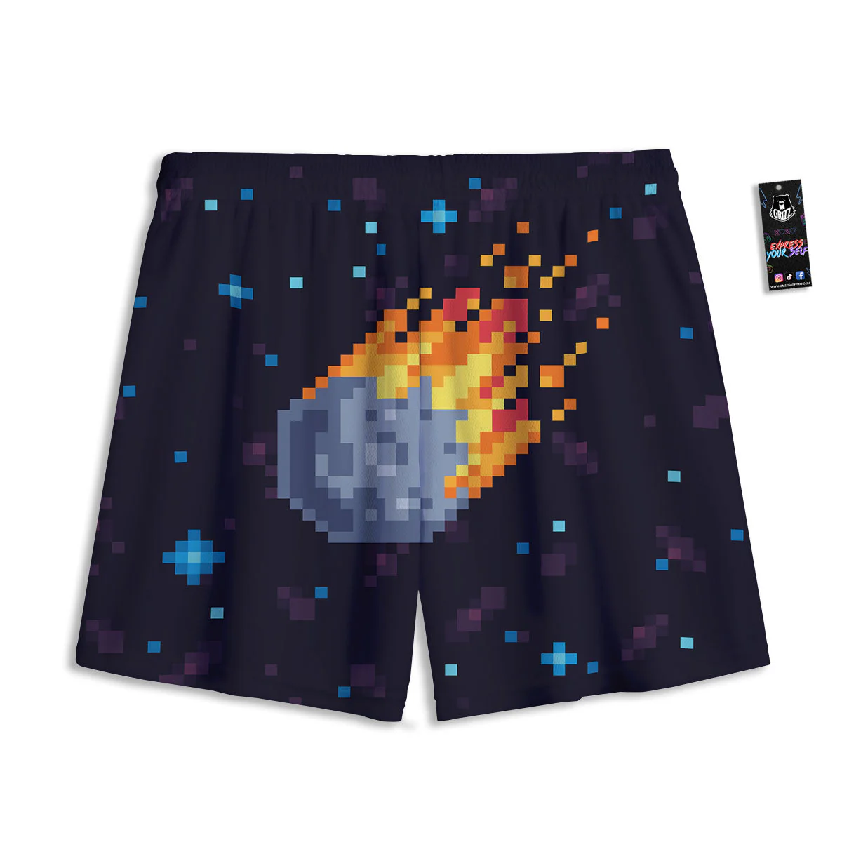 Pixel 8 Bit  Meteorite Burnning Print Mesh Shorts - Image 2