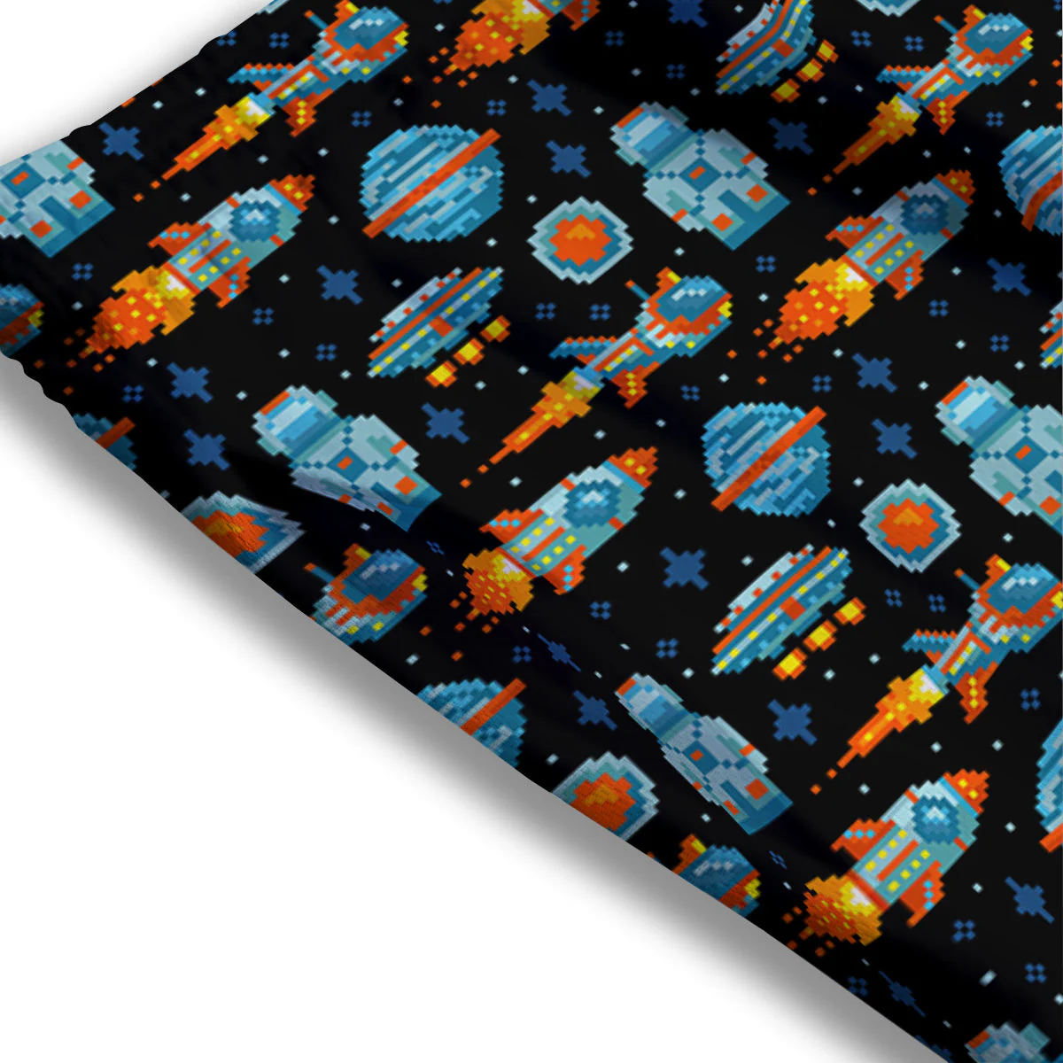 Pixel Art Space 8 Bit Print Pattern Mesh Shorts - Image 3
