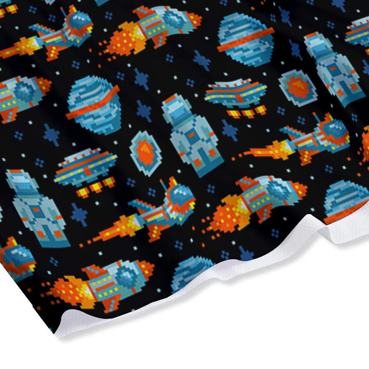 Pixel Art Space 8 Bit Print Pattern Mesh Shorts - Image 4