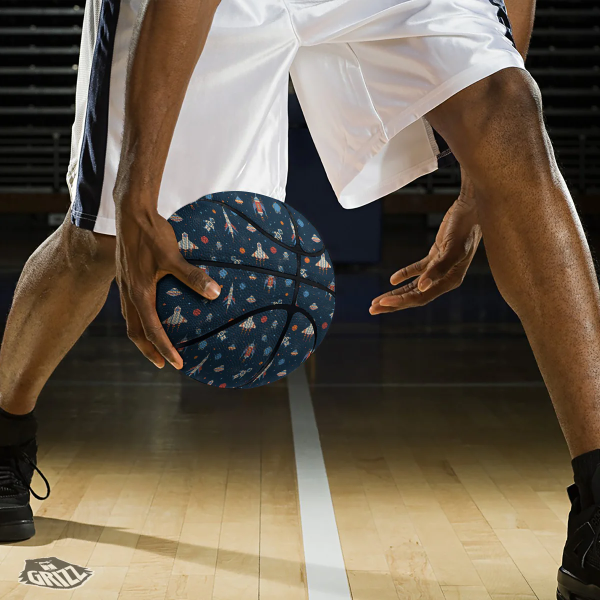 Pixel Space And Astronaut Print Pattern Basketball - Image 3