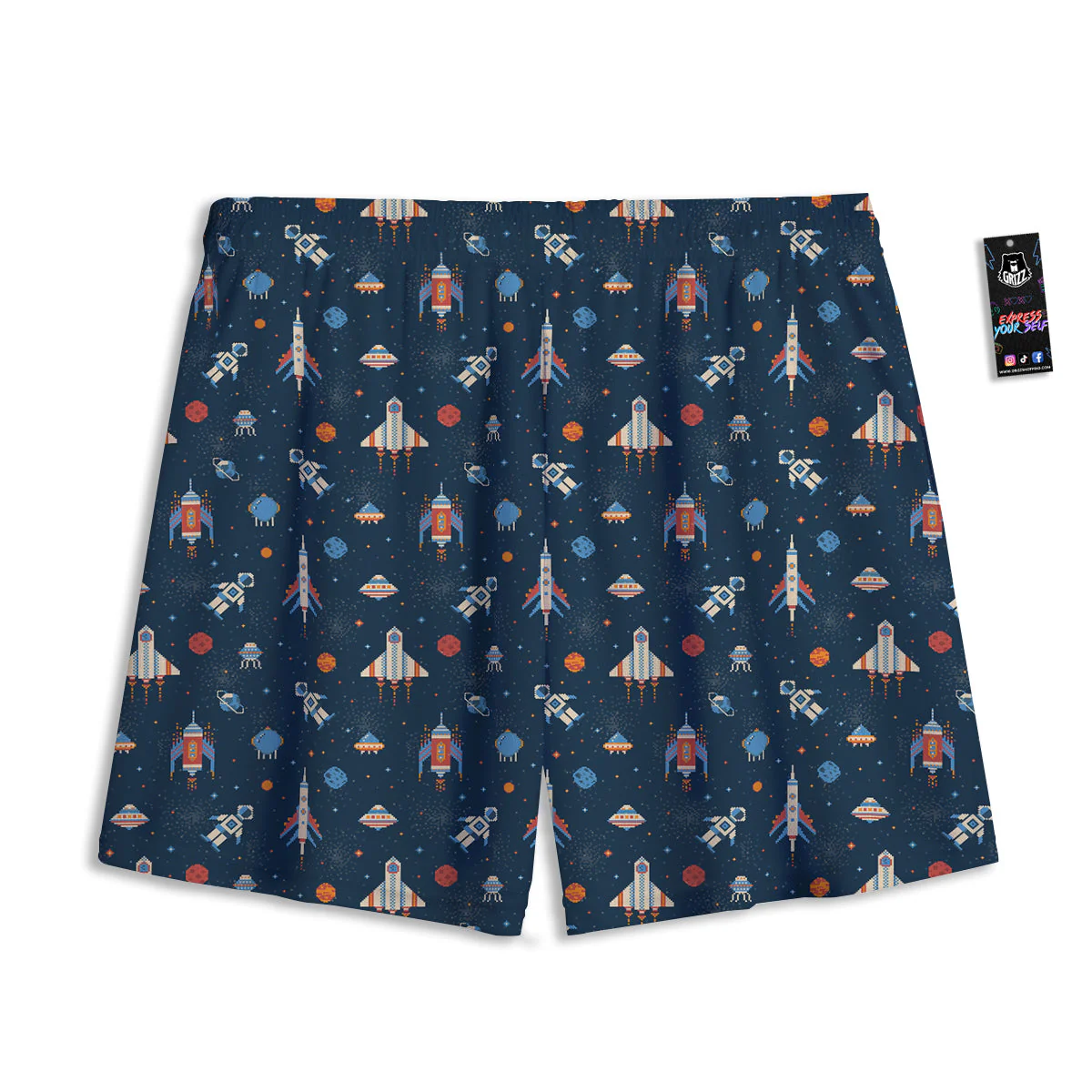 Pixel Space And Astronaut Print Pattern Mesh Shorts - Image 2