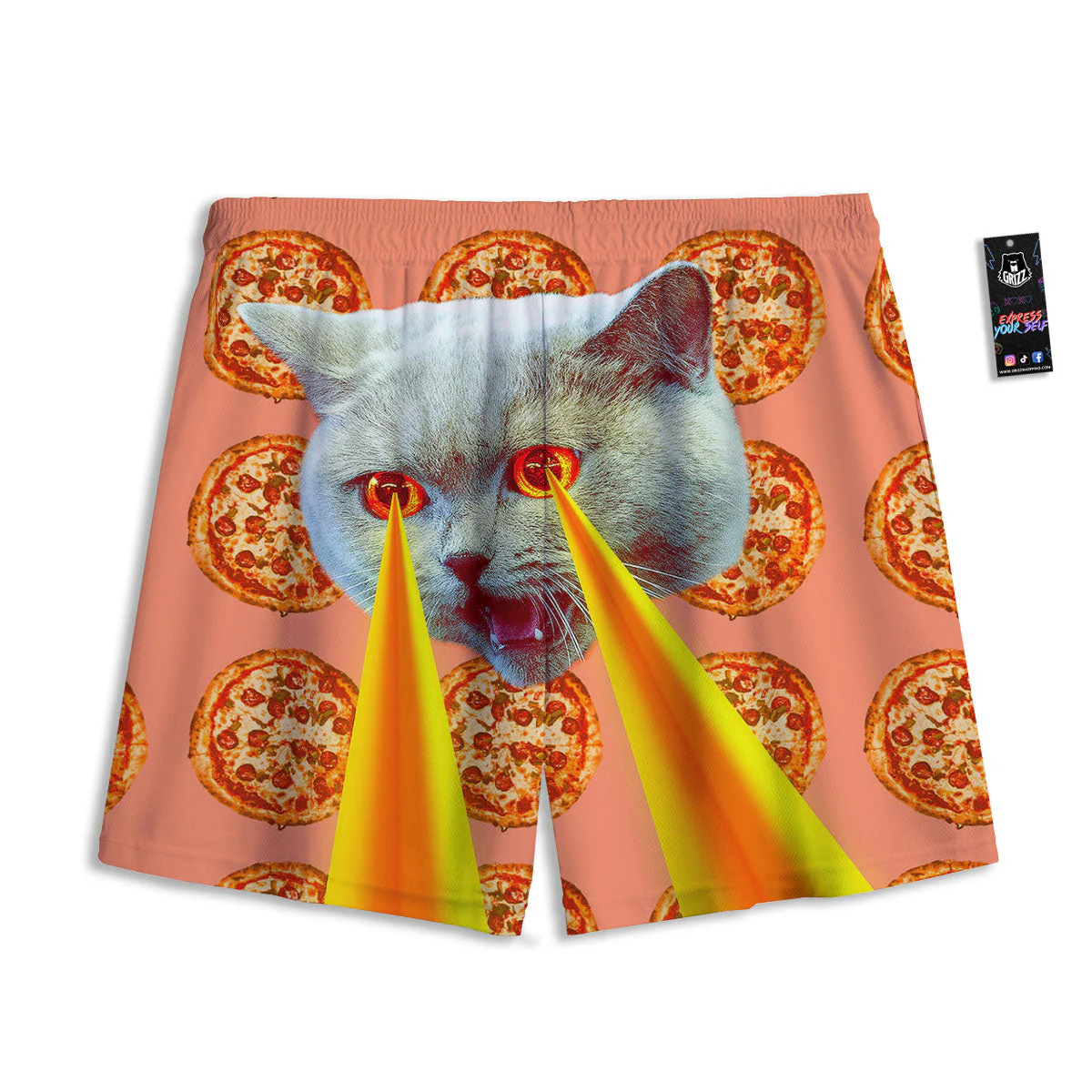 Pizza And Cat Print Mesh Shorts - Image 2