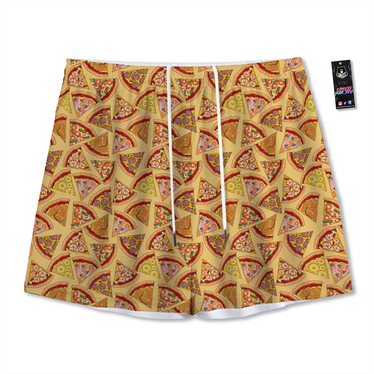 Pizza Fast Food Print Pattern Mesh Shorts
