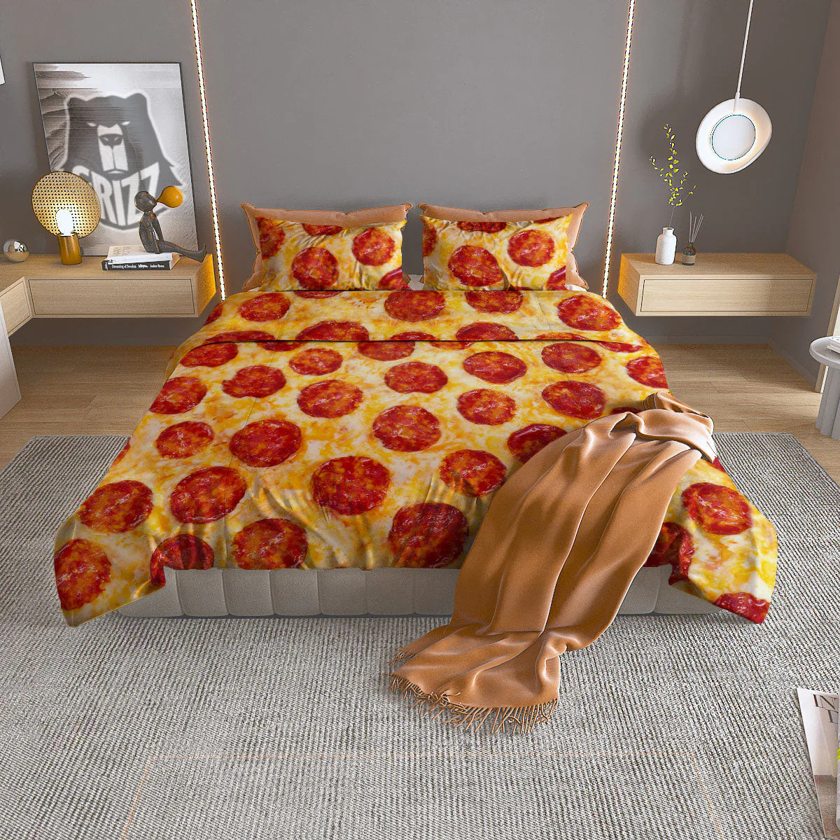 Pizza Pepperoni Print Duvet Cover Bedding Set