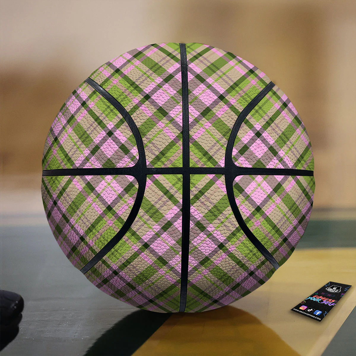 Plaid Green And Pink Print Pattern Basketball