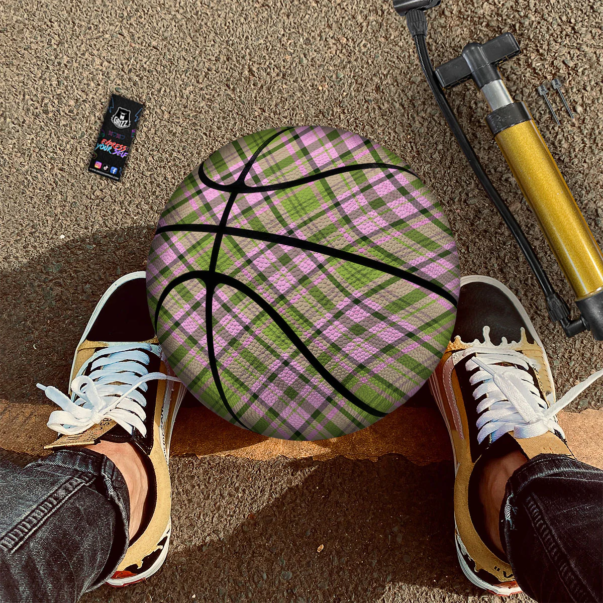 Plaid Green And Pink Print Pattern Basketball - Image 2