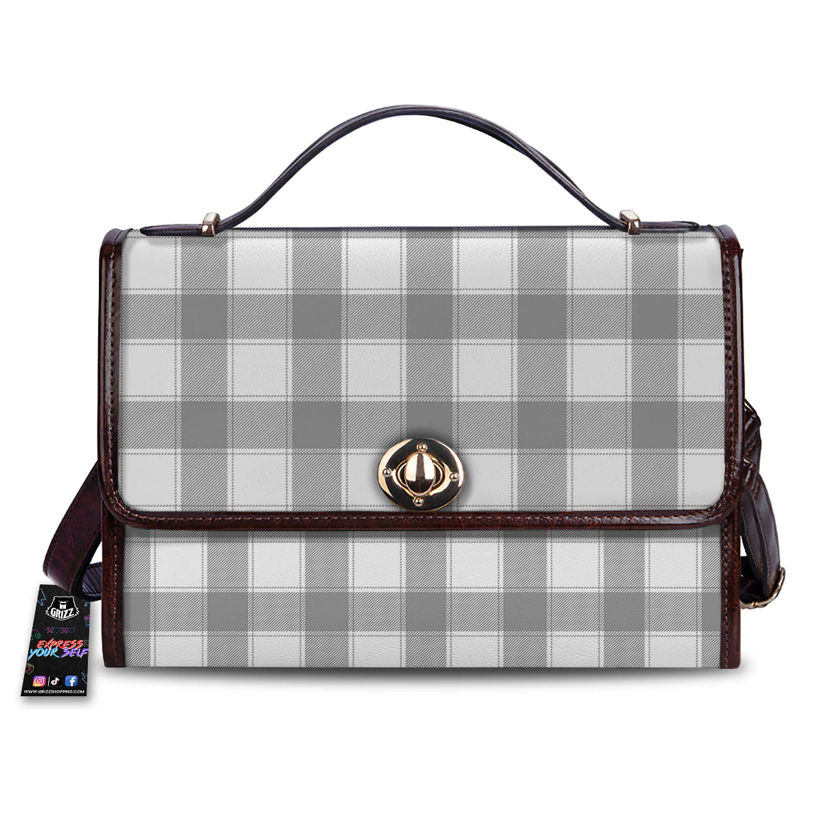 Plaid Grey And White Print Pattern Women's Satchel Bag