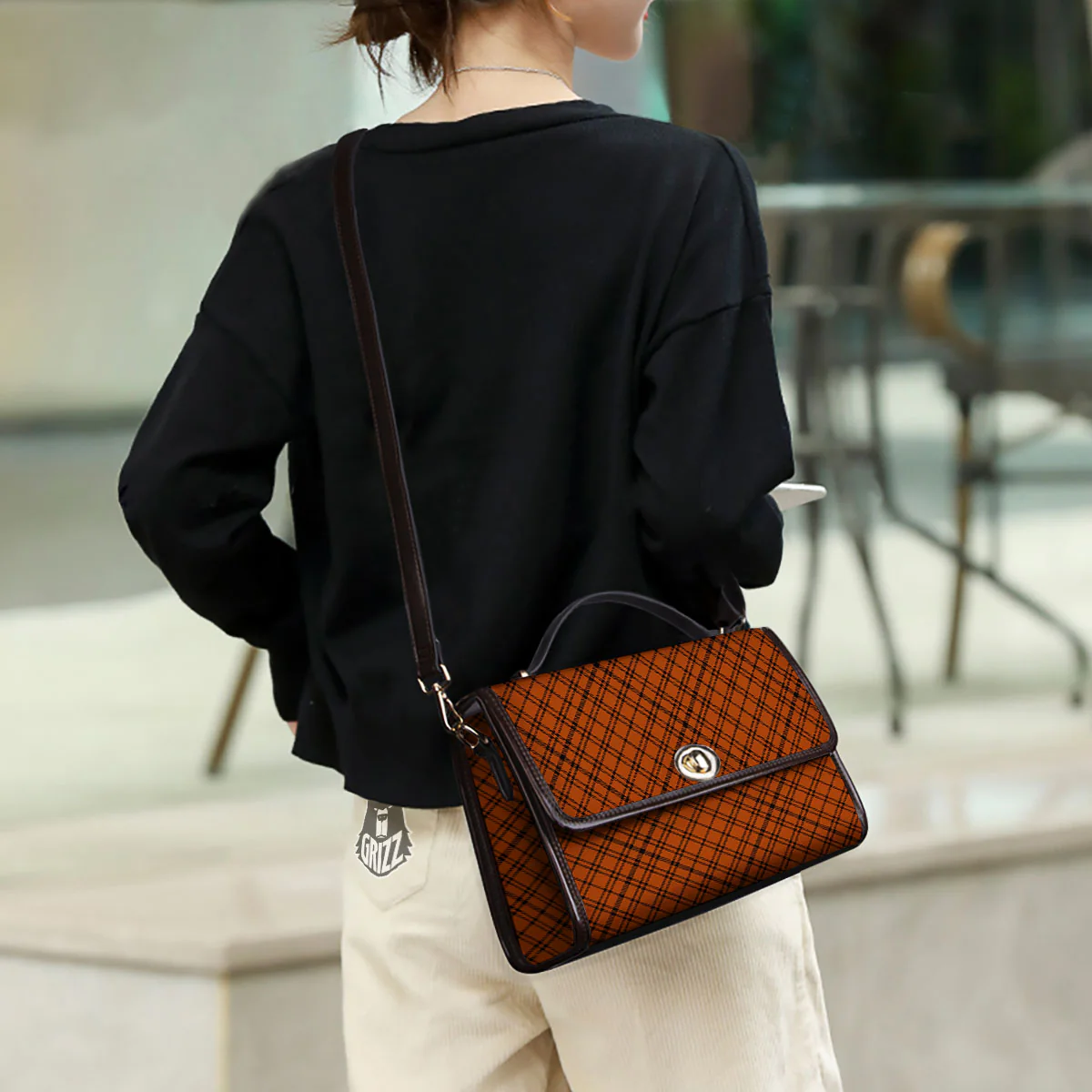 Plaid Halloween Print Pattern Women's Satchel Bag - Image 3