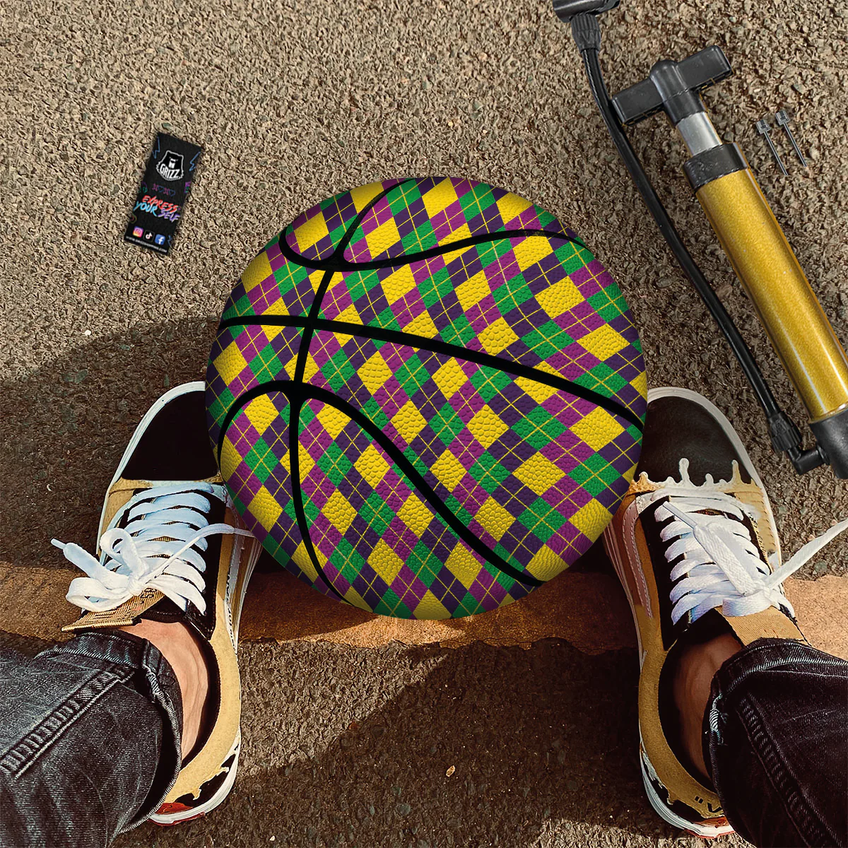 Plaid Mardi Gras Print Pattern Basketball - Image 2