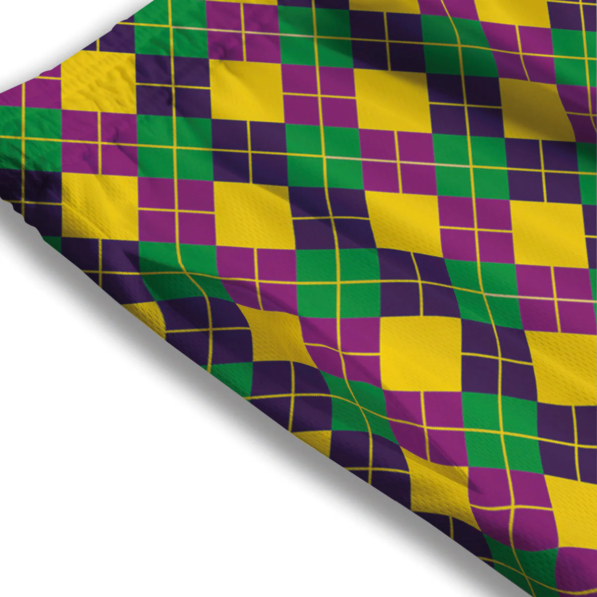 Plaid Mardi Gras Print Pattern Mesh Shorts - Image 3