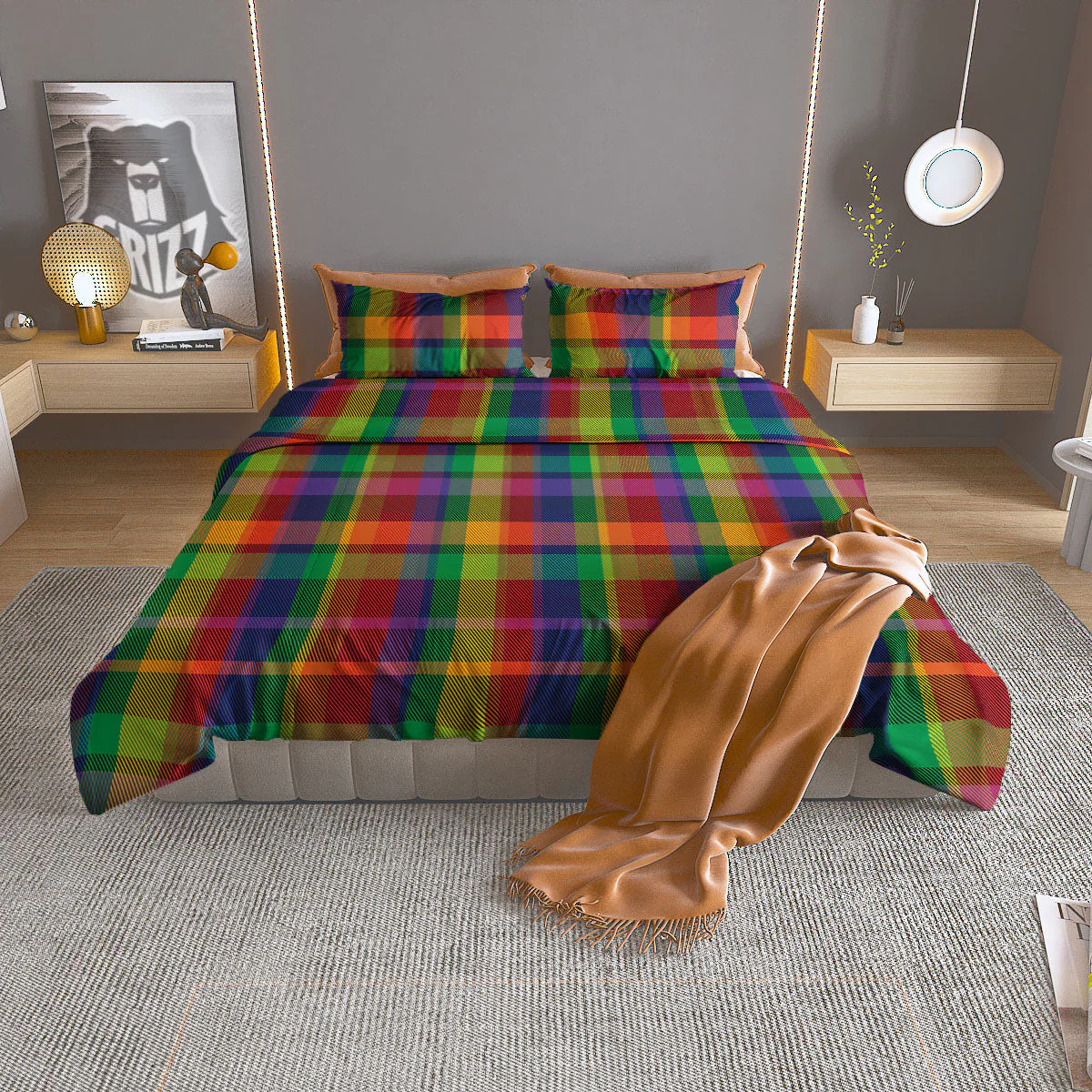 Plaid Rainbow Print Pattern Duvet Cover Bedding Set