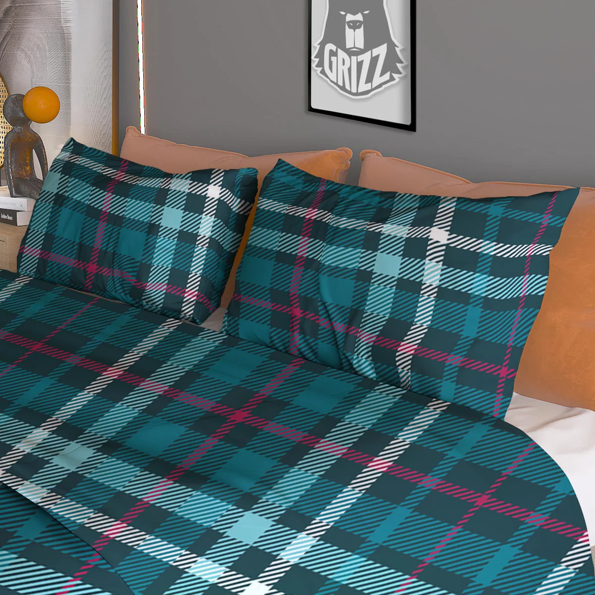 Plaid Teal Print Pattern Duvet Cover Bedding Set - Image 3