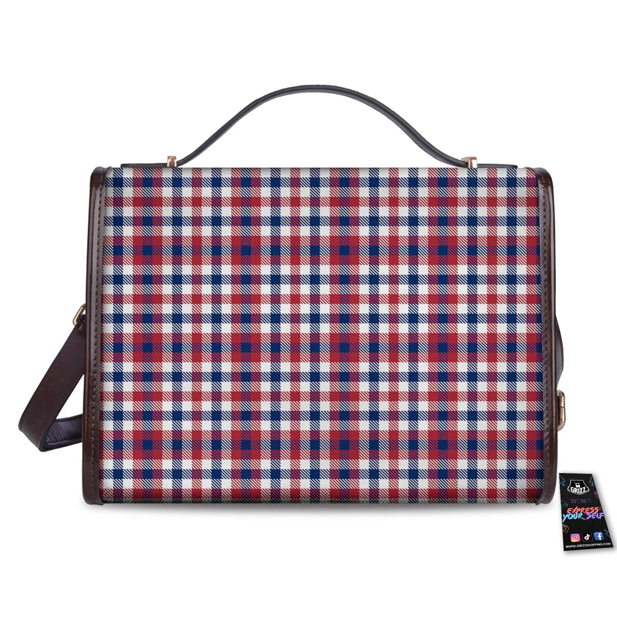 Plaid USA Patriotic Print Pattern Women's Satchel Bag - Image 2