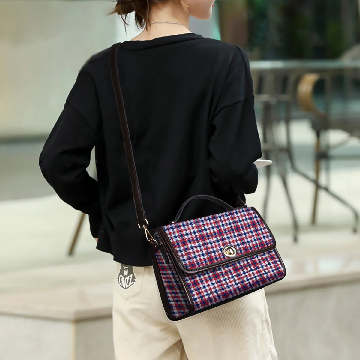 Plaid USA Patriotic Print Pattern Women's Satchel Bag - Image 3