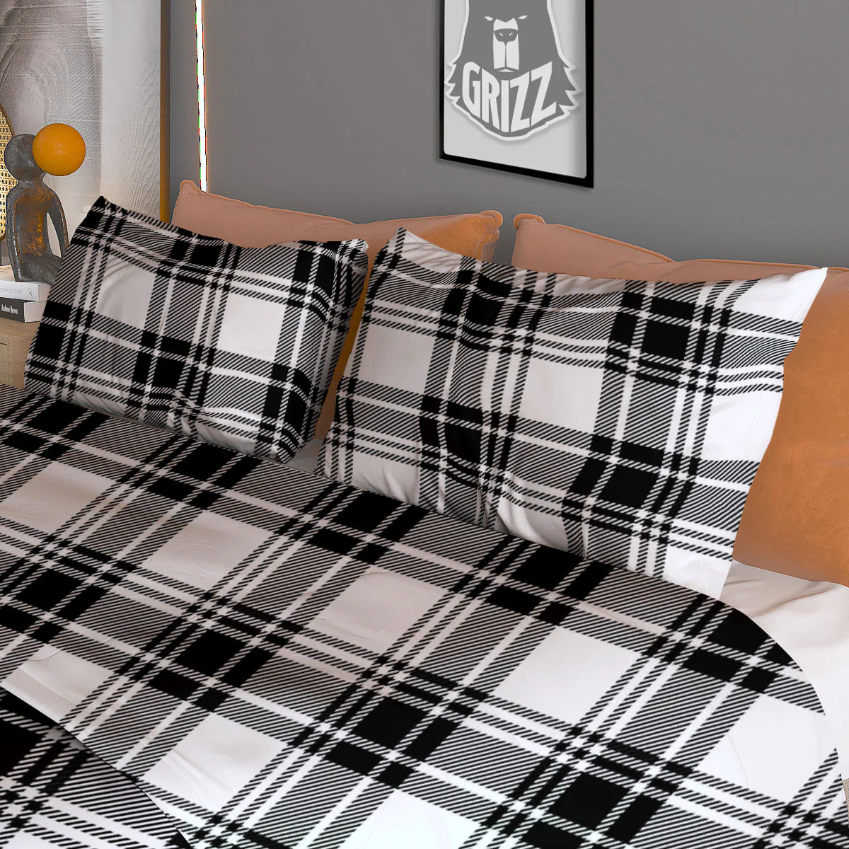 Plaid White And Black Print Pattern Duvet Cover Bedding Set - Image 3