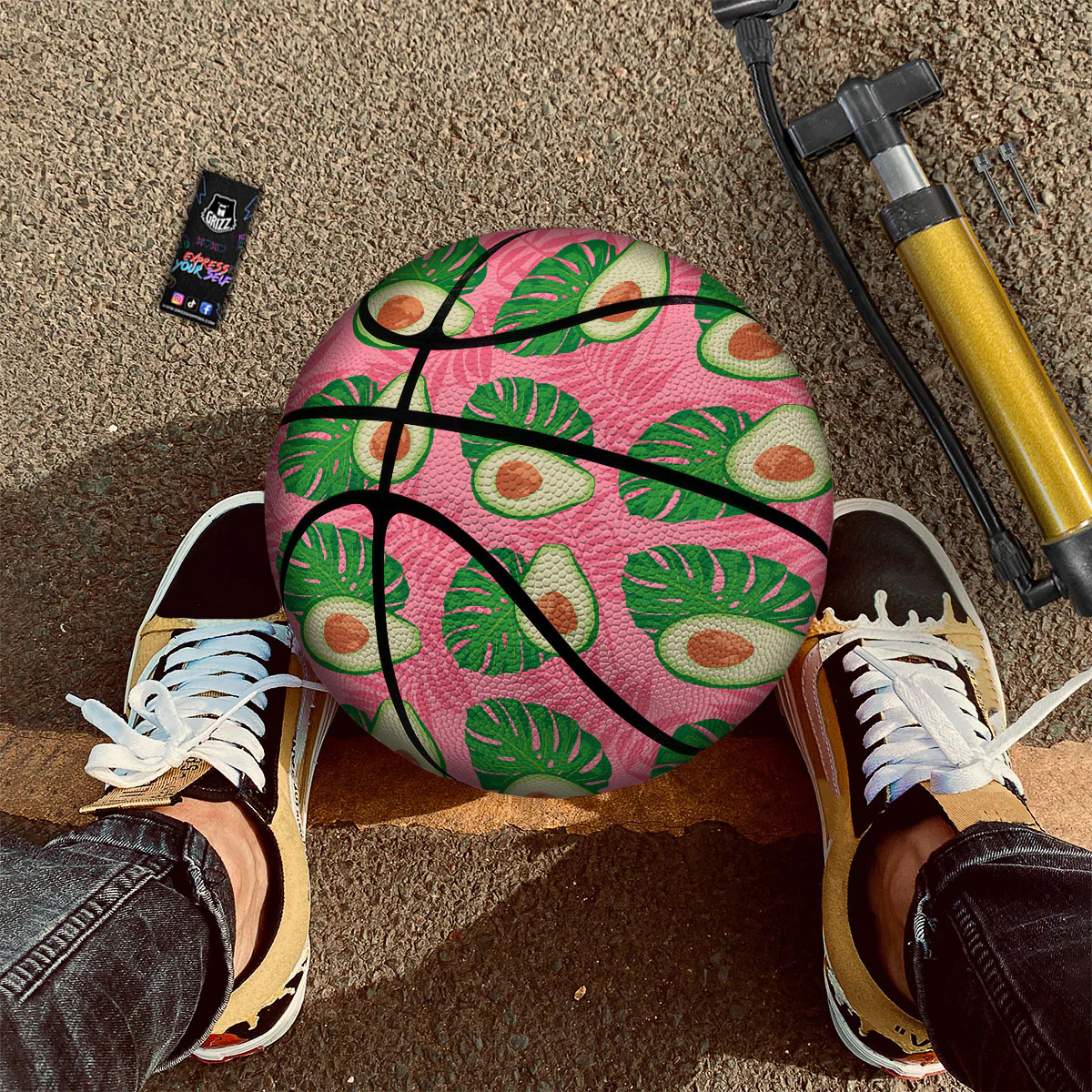 Plam Leaf And Avocado Pink Print Pattern Basketball - Image 2