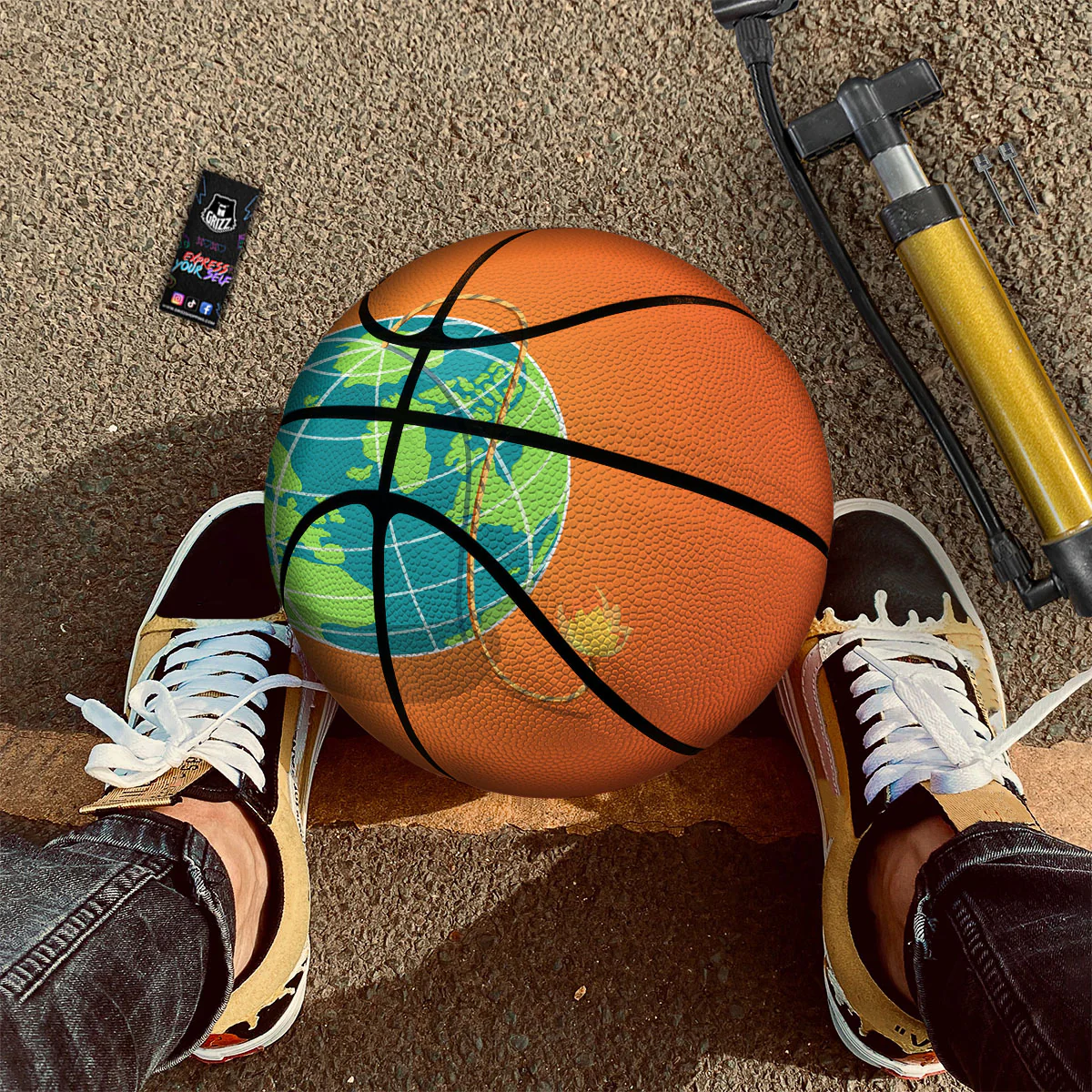 Planet Earth With Burning Fuse Orange Print Basketball - Image 2
