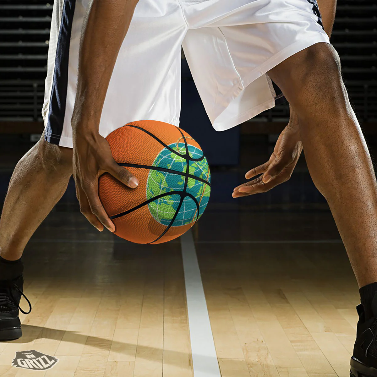 Planet Earth With Burning Fuse Orange Print Basketball - Image 3