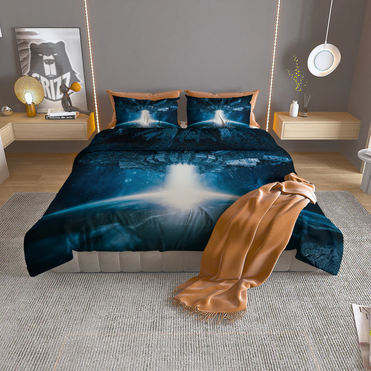 Planetary Invasion Print Duvet Cover Bedding Set