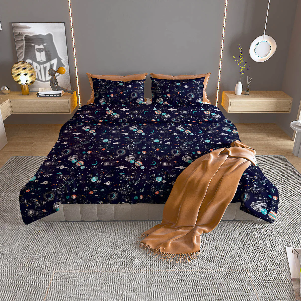 Planets And Constellations Print Pattern Duvet Cover Bedding Set