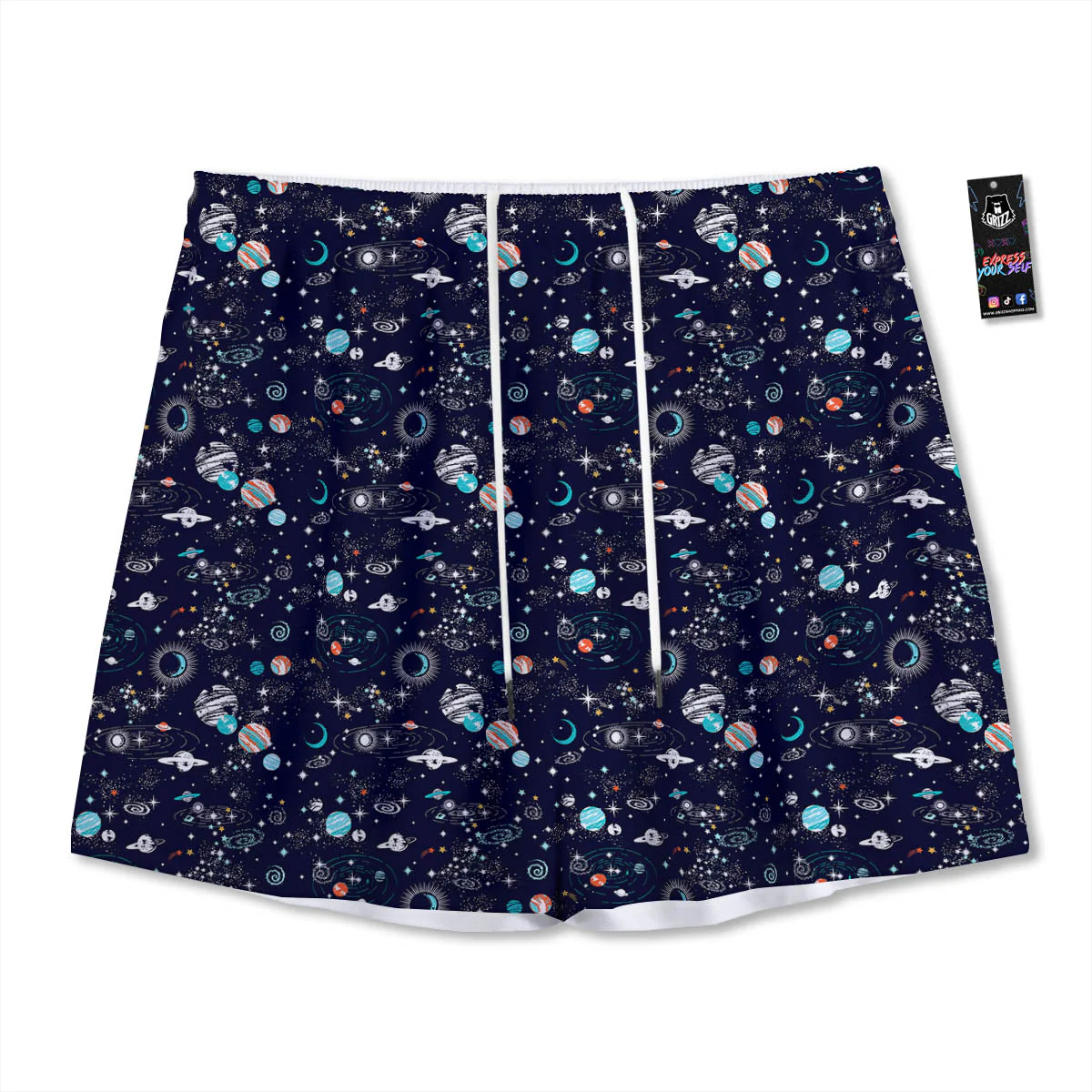 Planets And Constellations Print Pattern Mesh Shorts