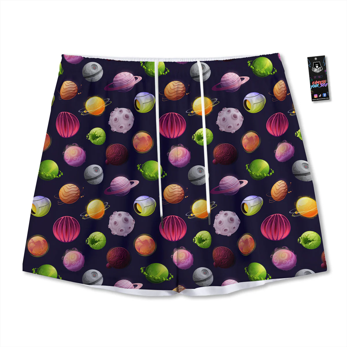 Planets And Stars Print Pattern Mesh Shorts