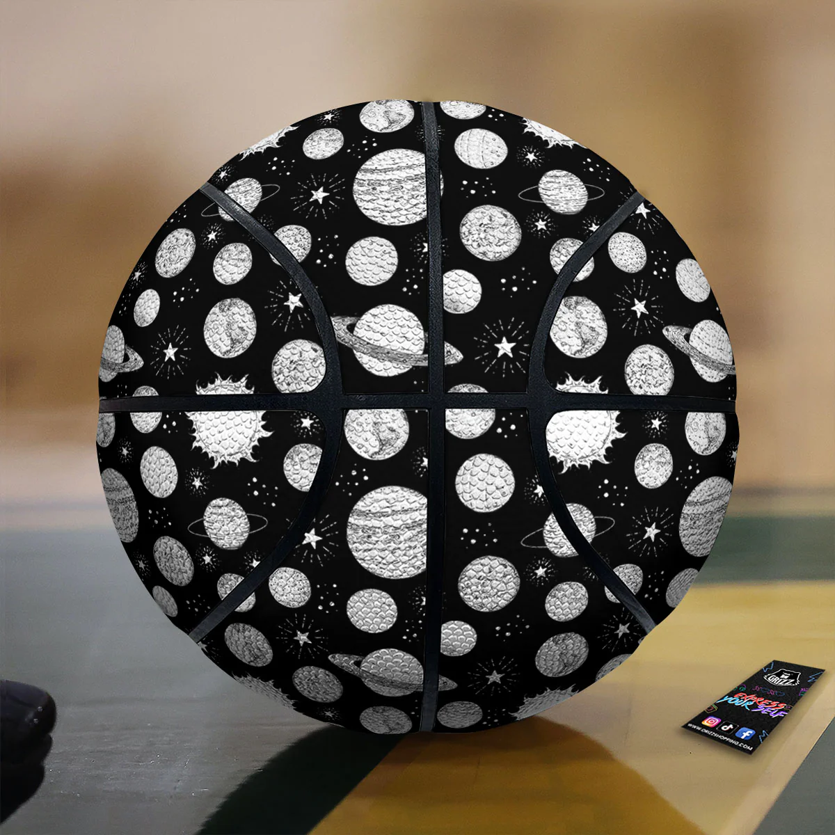 Planets White And Black Print Pattern Basketball