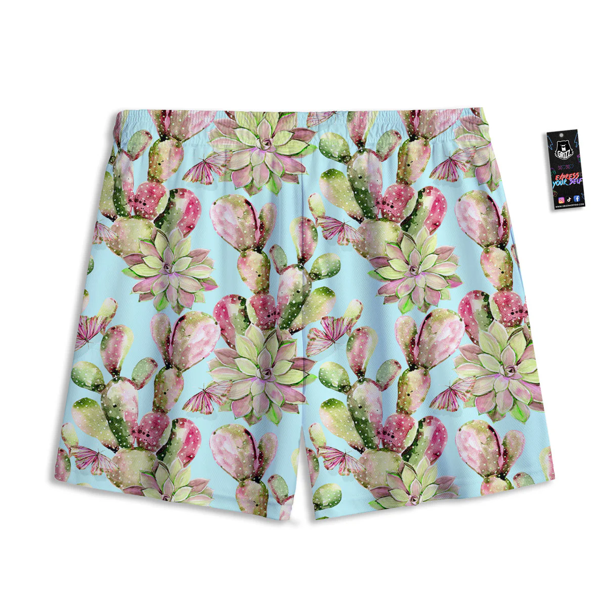 Plant Cactus Watercolor Print Pattern Mesh Shorts - Image 2