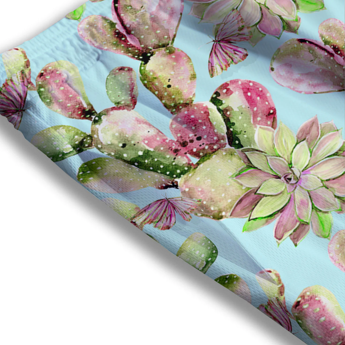 Plant Cactus Watercolor Print Pattern Mesh Shorts - Image 3