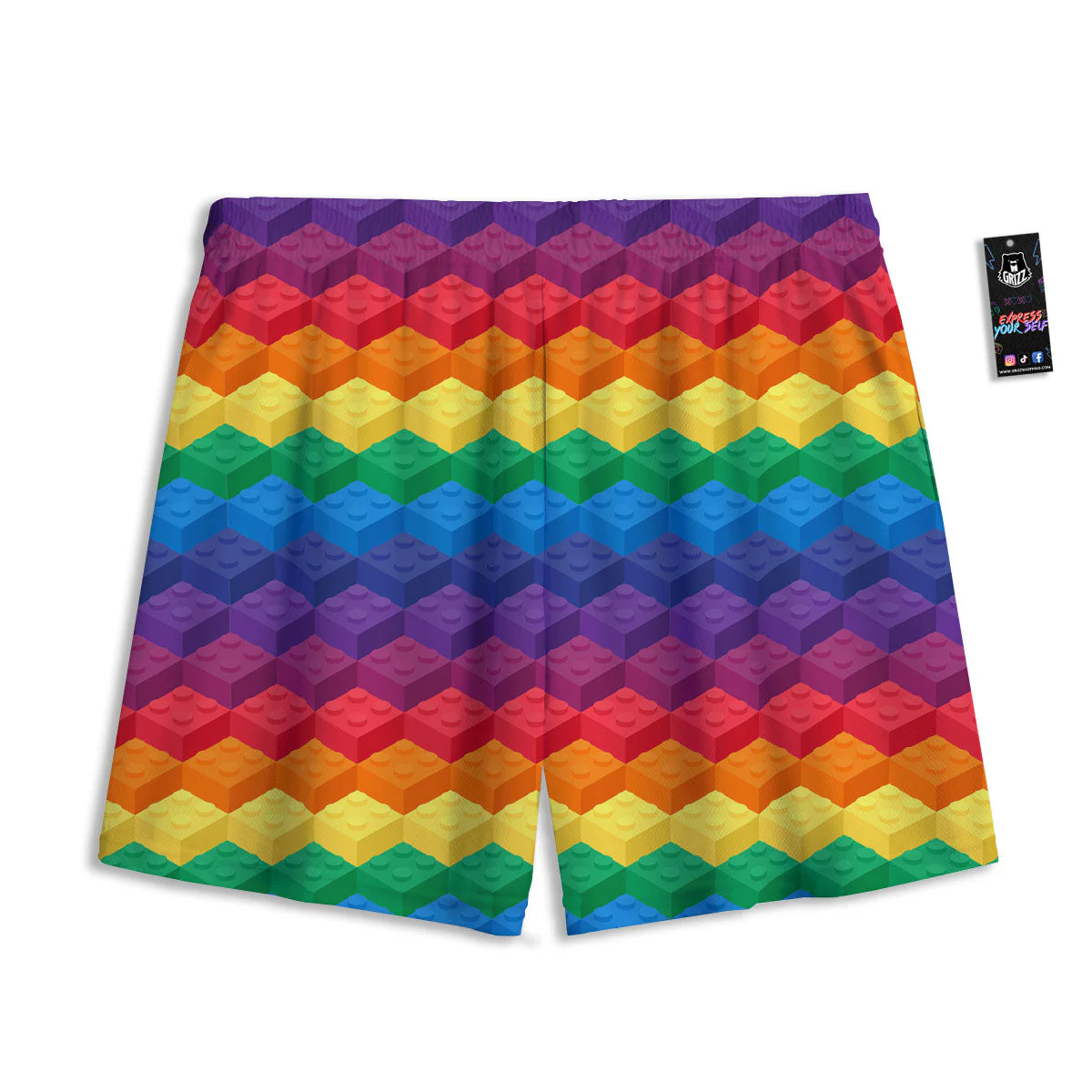 Plastic Blocks Building Print Pattern Mesh Shorts - Image 2