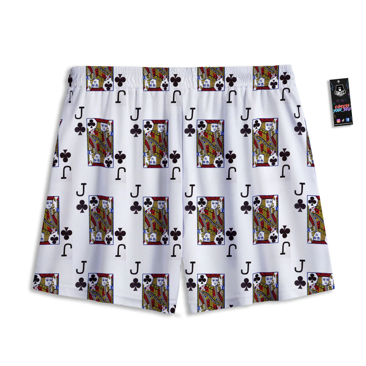 Playing Card Jack Of Clubs Print Pattern Mesh Shorts - Image 2