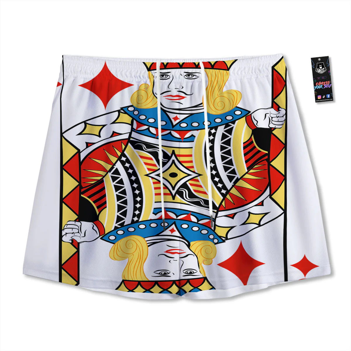 Playing Card Jack Of Diamonds Print Mesh Shorts